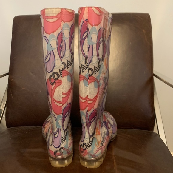 Coach Pixy Dream Poppy multi color rain boots Sz8 - Picture 5 of 8
